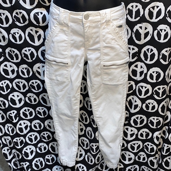 Joie Park Skinny White Jeans with Zipper/Button Detail On Pockets/Ankles SZ 26